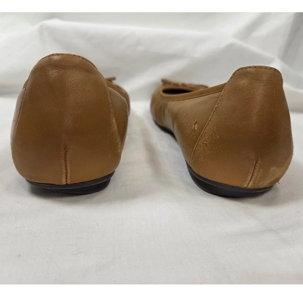 Vionic Tan Brown Leather Ballet Flats Shoes Bow Women's US size 8 25 CM Fair